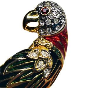 60s MCM Parrot Swarovski Crystal Enamel Gold Plate Atwood Sawyer Vintage Brooch
